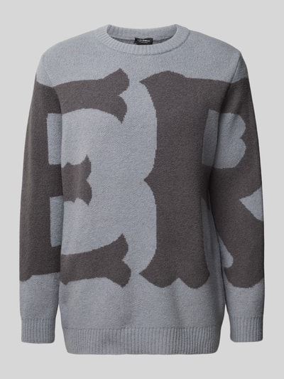 ELIAS RUMELIS Gebreide pullover met labelprint, model 'Laith' Middengrijs - 2