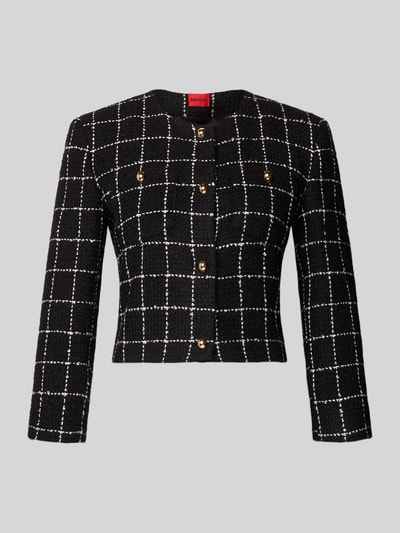 HUGO Krótki żakiet o kroju shaped fit ze wzorem w kratę model ‘ADINI-1’ Czarny 2