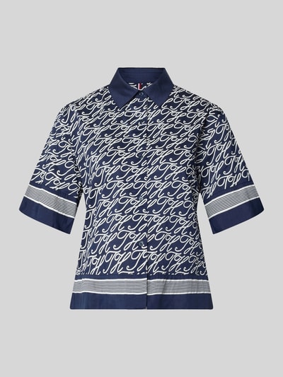 Tommy Hilfiger Bluzka z krótkim rękawem o kroju loose fit z mieszanki bawełny i jedwabiu Model 'TH SCRIPT PREPPY NAVY' Écru 2