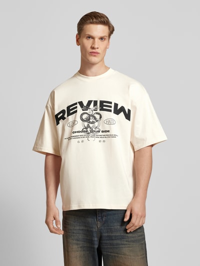 REVIEW T-shirt z nadrukiem z logo Écru 4