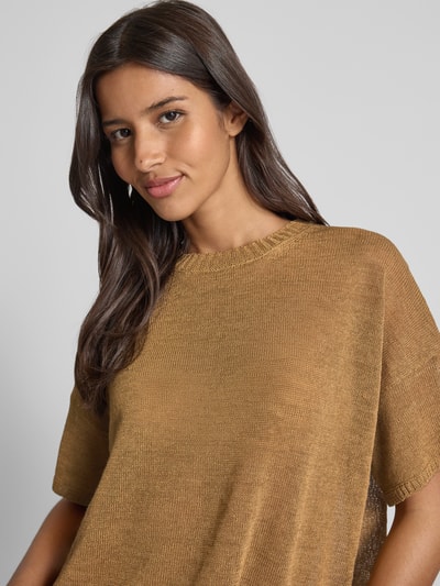 Milano Italy Gebreid shirt met ronde hals Camel - 3