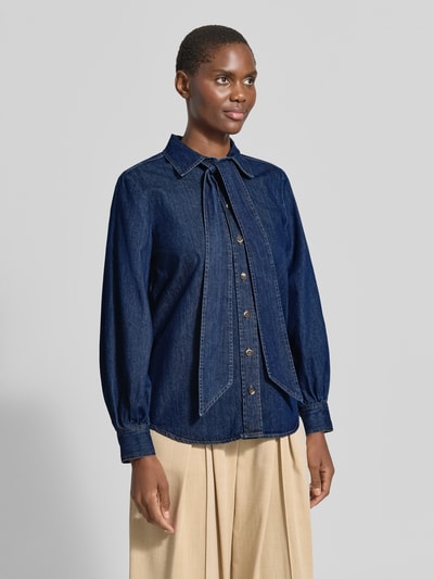 Emily Van den Bergh Regular fit overhemdblouse van puur katoen in denimlook Jeansblauw - 4