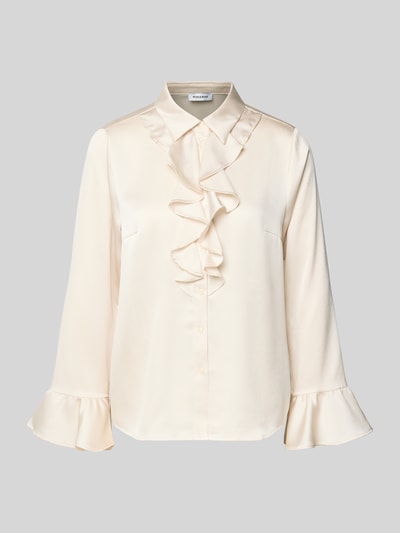 Produktfoto, Schluppenbluse mit Hemdblusenkragen von More & More, Damen Satin, lockere Passform, durchgehende Knopfleiste, Volant-Ärmel, Langärmelig, Brustabnäher, Unifarben, glatte Satin-Optik