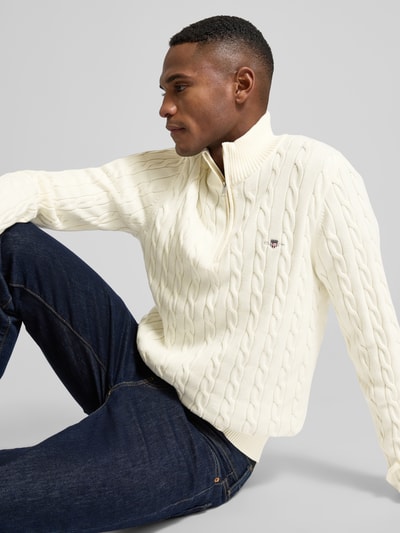 Gant Strickpullover mit Zopfmuster Offwhite 3