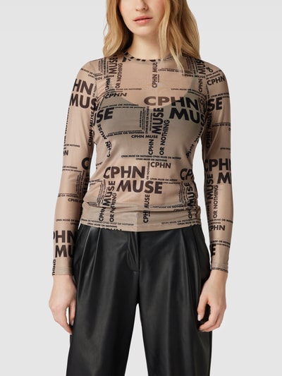 Copenhagen Muse T-shirt met labelprint, model 'CORA' Kaki - 4