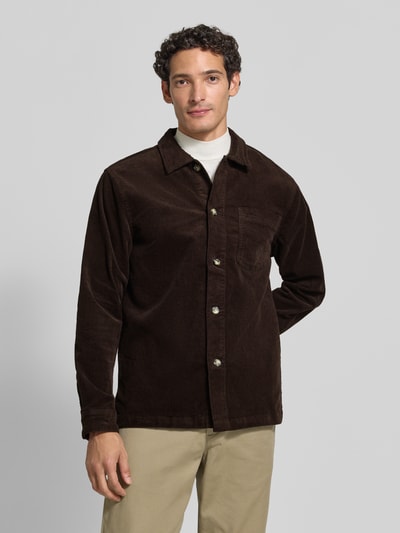 Lindbergh Regular Fit Overshirt mit Kentkragen Modell 'Superflex' Dunkelbraun 4