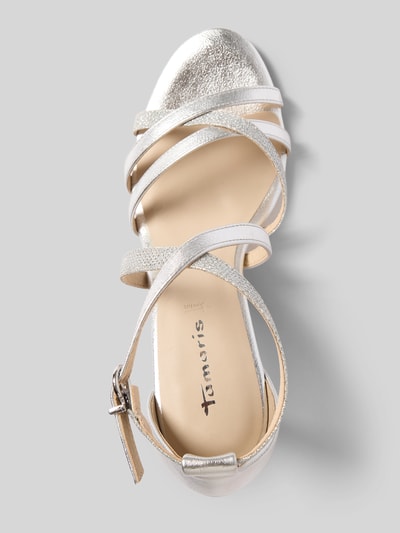 Productfoto, Sandalen in schimmernde optiek van Tamaris, afgeronde neus, stiletthak, gesp als sluiting, dames sandalen
