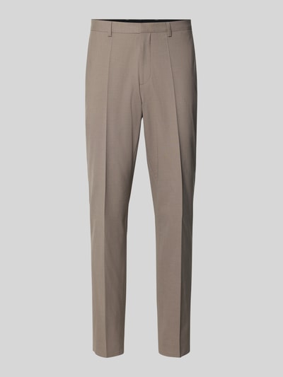 Produktfoto, Skinny Fit Anzughose aus Woll-Mix Modell 'HESTEN253X' von HUGO, Optik: Unifarben, Passform: Skinny-Fit, seitliche Eingrifftaschen, Schiebehaken-Verschluss, Gesäßtaschen, glatter Anzug-Stoff, beige Anzug-Farben.
