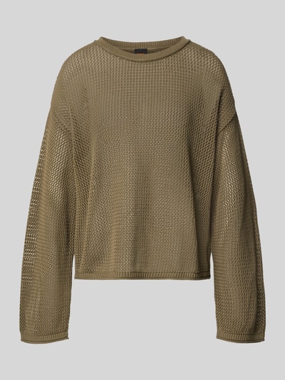 Produktfoto, olivgrüner Loose Fit Pullover aus reiner Baumwolle Modell 'C_FARDE' von BOSS Orange, grobmaschige Textur
