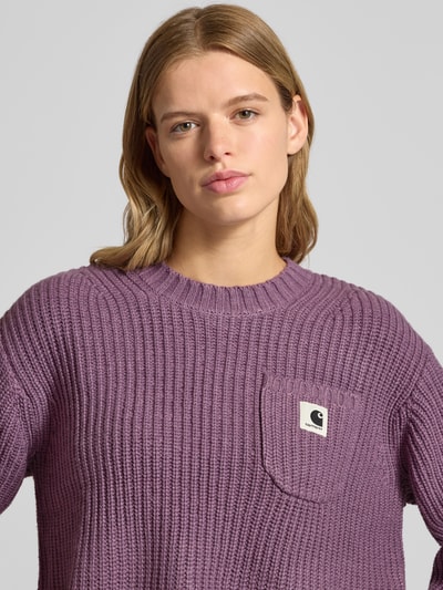 Carhartt Work In Progress Sweter krótki z dzianiny z kieszenią na piersi Śliwkowy 3