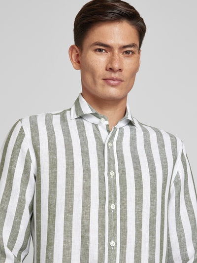 Baldessarini Koszula lniana o kroju slim fit z kołnierzykiem typu cutaway model ‘Hugh’ Oliwkowy 3