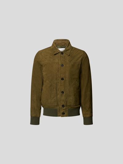 Officine Générale Lederjacke mit Knopfleiste Khaki 2