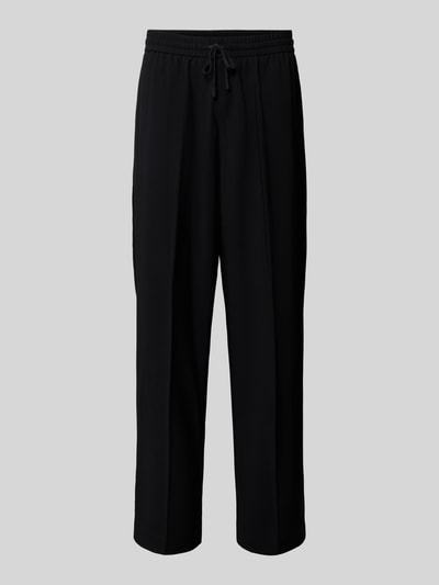 Produktfoto, Relaxed Fit Hose aus Viskose-Mix Modell 'FREDDY' von Antony Morato, Farbe Schwarz, elastischer Bund mit Tunnelzug, glatte Stoffstruktur, Bundweite 43 cm, Innenbeinlänge 81 cm in Größe 50