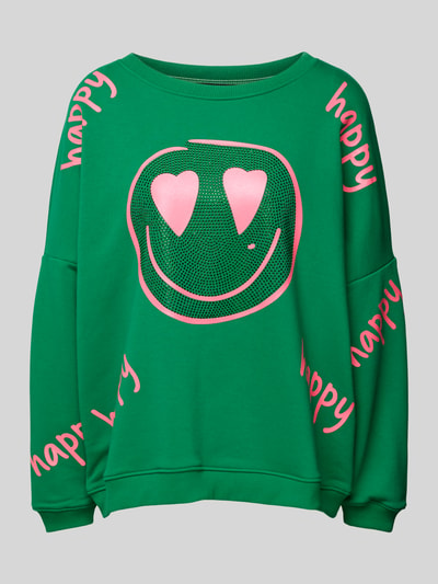 miss goodlife Sweatshirt met motiefprint, model 'Happy Heart Face' Groen - 2