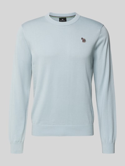 Produktfoto, Pullover mit Rundhalsausschnitt von PAUL SMITH in Hellblau, reine Baumwolle, Regular Fit, feine Struktur, Stitching sichtbar