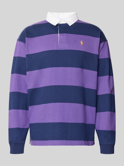 Produktfoto, Oversized Pullover aus reiner Baumwolle Modell '6/1' von Polo Ralph Lauren in Lila und Dunkelblau mit weißen Details, Herren Pullover