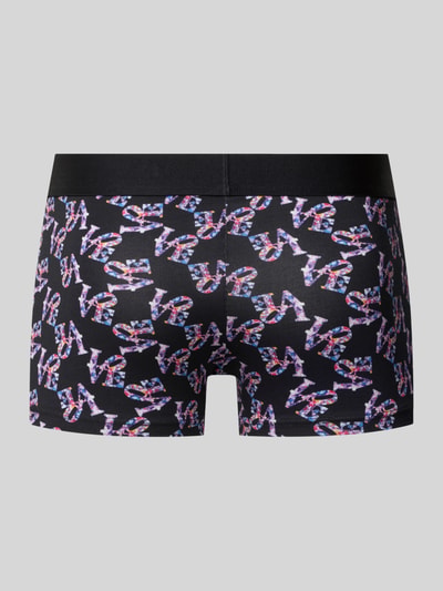 Produktfoto, Slim Fit Trunks aus Baumwoll-Mix Modell 'Pop Love' von HOM mit farbigem Muster auf schwarzem Grund, elastischer Bund, Baumwoll-Mix, Herren Trunks, Logo-Detail