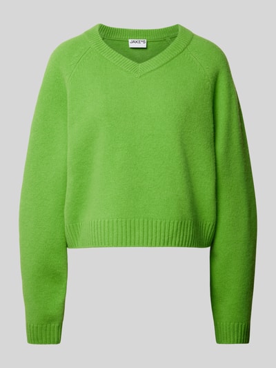 Jake*s Casual Wollen pullover met afgeronde V-hals Appeltjesgroen - 2