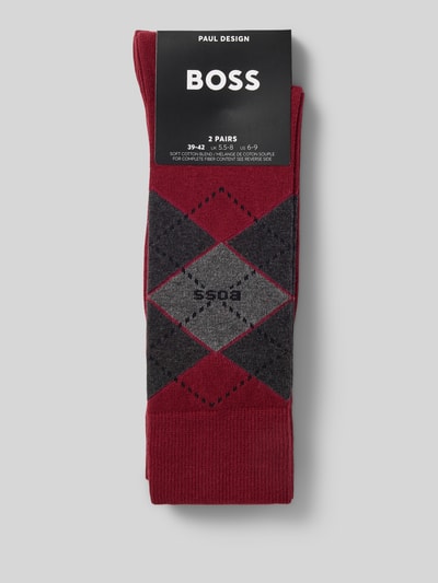 Produktfoto, skarpety z mieszanki bawełny w zestawie 2 szt. model 'ARGYLE' od BOSS, kolor bordowy i szary, faktura gładka, skarpety męskie od BOSS