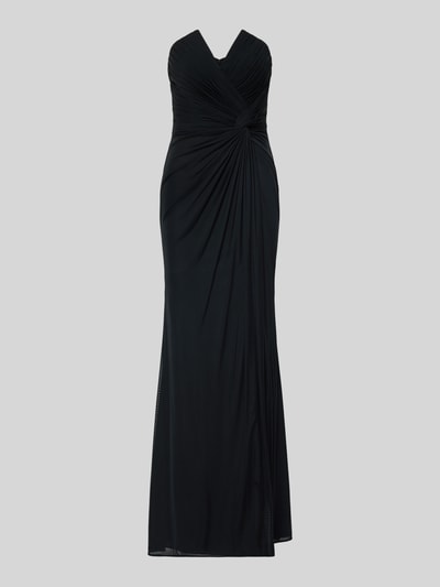 Produktfoto, Regular Fit Abendkleid mit Gehschlitz von Mascara in Schwarz, meshartiges Material, schulterfreies Design, mit Raffungen, blickdichtes Unterkleid, Nahtreißverschluss, lange und elegante, schmale Silhouette.
