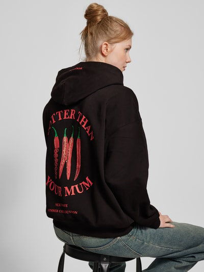 Pegador Oversized hoodie met labelprint, model 'REYNA' Zwart - 3