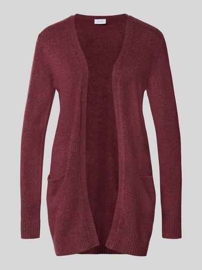 Produktfoto, Strickjacke aus Viskose-Mix von VILA in Weinrot, gerippte Abschlüsse, taillierte Passform, seitliche Eingrifftaschen, feinmaschige Textur