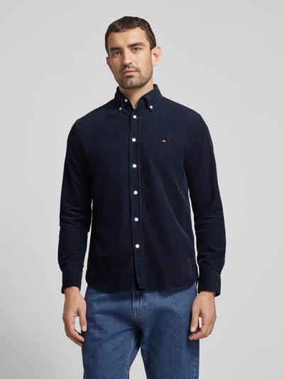 Tommy Hilfiger Regular fit corduroy overhemd met button-downkraag, model 'SOLID' Marineblauw - 4