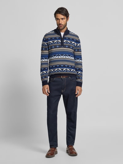 OLYMP Level Five Gebreide pullover met opstaande kraag Marineblauw - 1