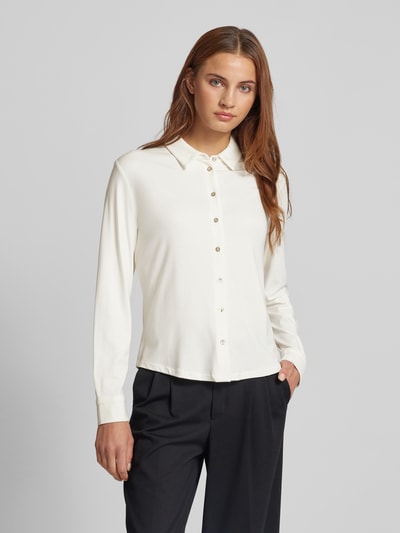 s.Oliver BLACK LABEL Regular fit overhemdblouse van jersey met knopen in parelmoeren look Offwhite - 4