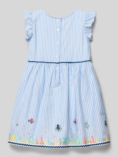 Productfoto, Regular Fit Kleid mit Motiv-Stitching van Happy Girls, blauwe en witte strepen, katoen, zeemotief, ronde hals, ruches mouw, lengte 22 cm.