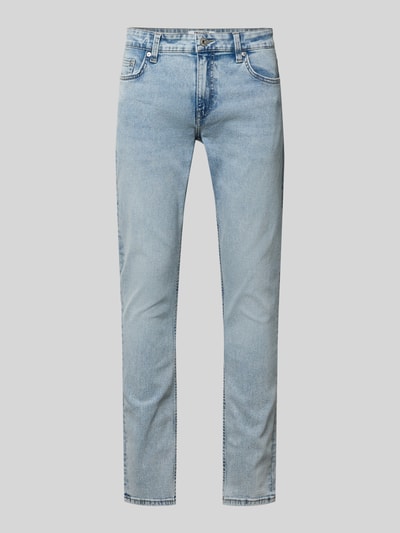 Produktfoto, Slim Fit Jeans aus Baumwoll-Mix mit Viskose-Anteil Modell 'LOOM' von Only & Sons in heller Denim-Optik mit 5-Pocket-Design und Label-Prägung, Twill-Materialverarbeitung, Knopf und verdeckter Reißverschluss.