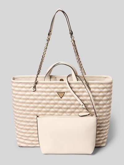 Produktfoto, Tote Bag mit Viskose-Anteil Modell 'GIULLY' von Guess im Material-Mix mit Ketten-Optik, Logo-Detail, herausnehmbare Tasche, Magnetverschluss, Hauptfach, beige mit cremefarbenen Akzenten, Maße: Breite 54 cm, Länge 31 cm, Tiefe 18 cm, Schulterriemen 76 cm