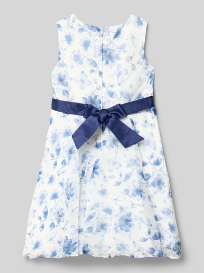 Produktfoto, Jurk met tailleband van DANAMADE, A-lijn, all-over look met blauwe bloemen, ronde hals, ruglengte bij maat 116: 68 cm