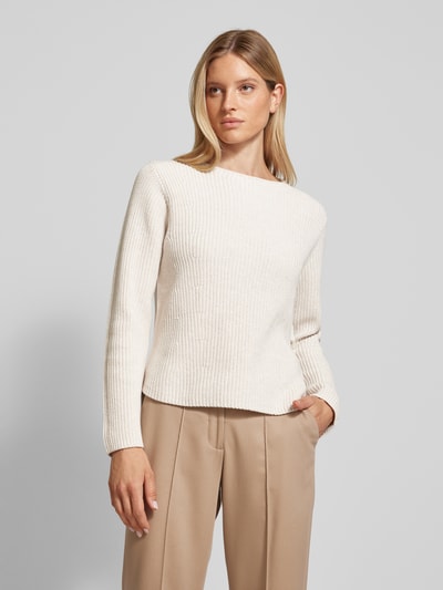 Oui Gebreide pullover met geribde ronde hals Offwhite - 4