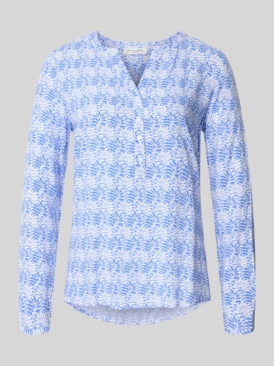 Produktfoto, Regular Fit Schlupfbluse aus reiner Viskose von Christian Berg Woman, floraler Allover-Print in Blau-Weiß, Tunika-Kragen, langärmelig