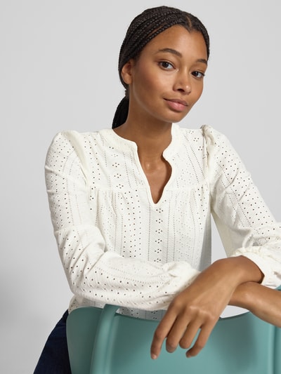 Only Relaxed fit blouseshirt met ajourpatroon, model 'SANDRA' Wit - 3