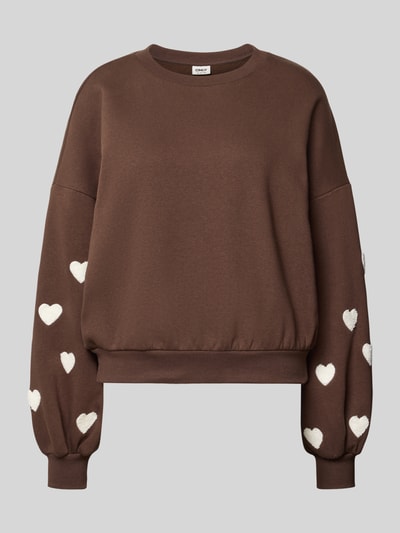 Produktfoto, Regular fit sweatshirt aus katoenmix model 'MACY' van ONLY in bruin met witte hartjes voor Dames