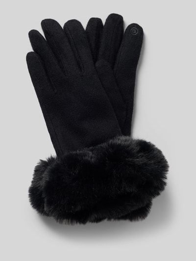 Produktfoto, Handschuhe aus Woll-Mix mit Kunstfellbesatz von EEM in Schwarz, weiche Struktur, Damen Handschuhe, neutrale Farbgebung