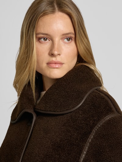 Neo Noir Lange jas van teddybont, model 'Carmen' Donkerbruin - 3