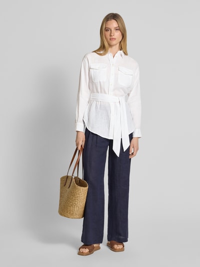 Lauren Ralph Lauren Bluzka lniana długa o kroju regular fit z wiązanym paskiem model ‘CHADWICK’ Biały 1