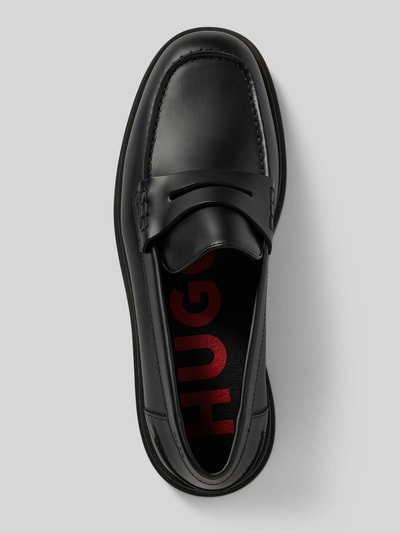 HUGO Penny loafers van leer met labeldetails, model 'Chaol' Zwart - 4