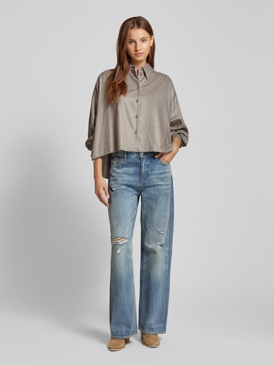 Drykorn Relaxed fit blouse met platte kraag, model 'FLANNA' Middenbruin - 1