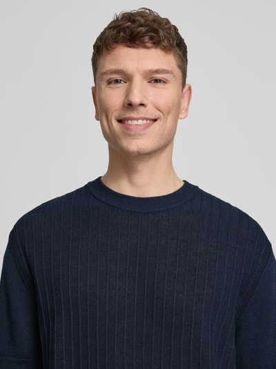BOSS Orange męski t-shirt o kroju regular fit z mieszanka lnu i bawełny model 'KAJORDINO' Granatowy 3