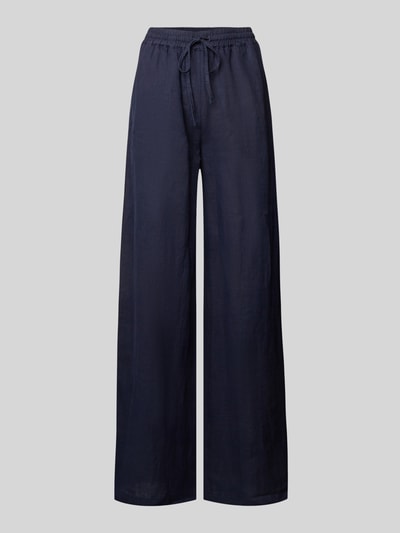 Emily Van den Bergh Wide leg linnen broek met elastische band Marineblauw - 2