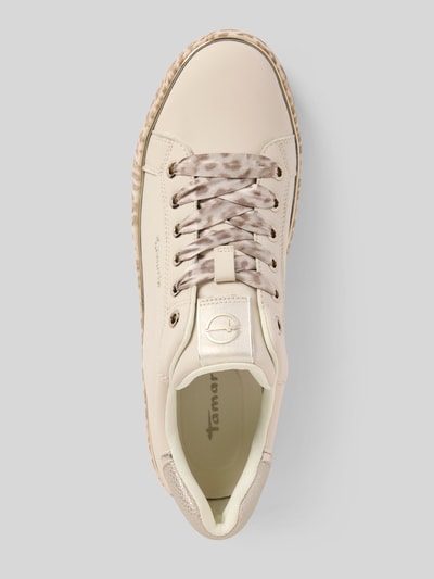 Produktfoto, Low Top Sneaker mit Schnürung von Tamaris in Optik: Unifarben Schimmernd mit Animal-Print, Plateau, runde Schuhspitze, strukturierte Sohle, Label-Applikation, Logo-Stitching, Verschluss: Schnürung