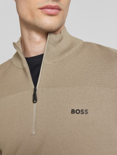 BOSS Green Schipperstrui met labeldetail, model 'Momentum' Taupe - 3