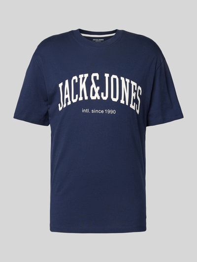Jack & Jones T-shirt met labelprint, model 'CYRUS' Donkerblauw - 1