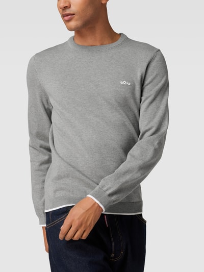 BOSS Green Gebreide pullover met labelprint, model 'Rallo' Lichtgrijs - 3