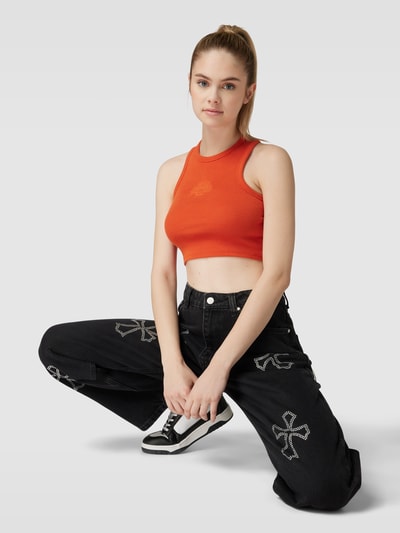 Review Crop Top mit Strasssteinbesatz Dunkelorange 3