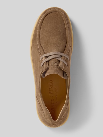 Produktfoto, Schnürschuhe aus echtem Veloursleder Modell 'KARO 4B' von Marc O'Polo in Optik: Unifarben mit abgerundeter Schuhspitze, flacher Absatzform, Label-Prägung, Schnürung, strukturierter Sohle, Materialverarbeitung: Velours, Material: Echtleder